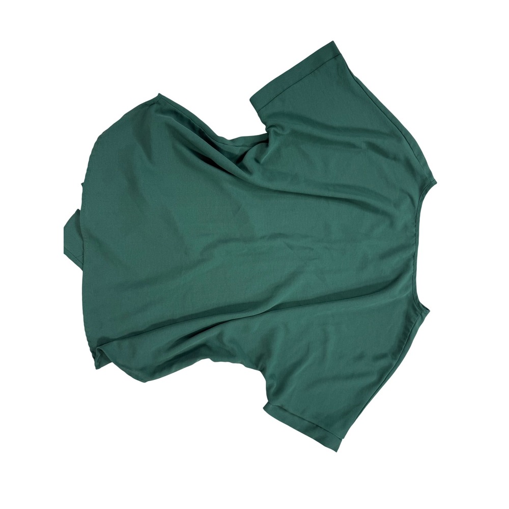 V-Neck Tie Front Blouse Womens Large Green Excellent Short Sleeve Top - Picture 4 of 5